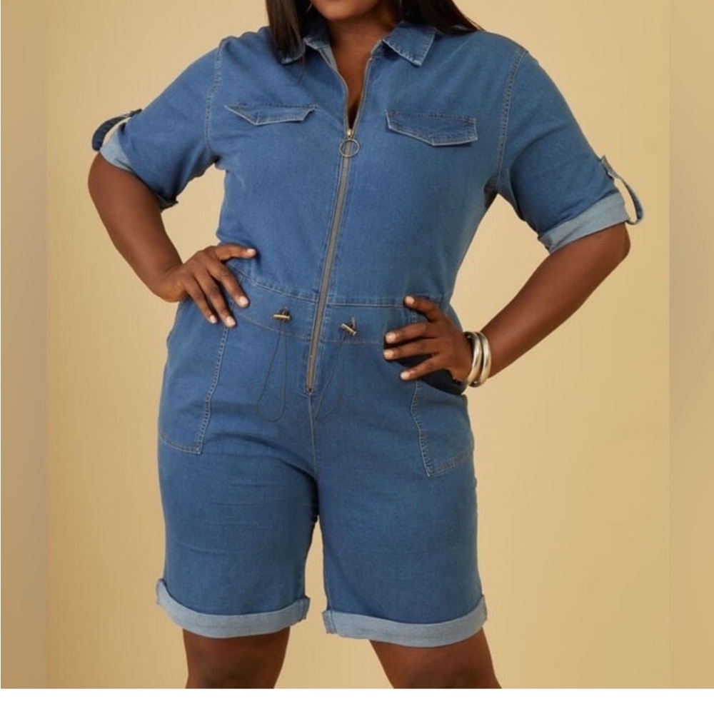 Ashley Stewart Blue Denim Jumpsuit